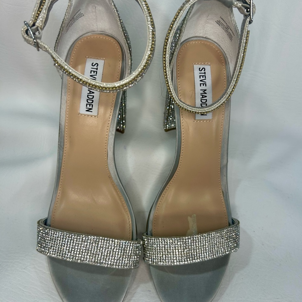 Steve Madden Carrson Crystal Covered Block Heel Sandals – Silver | 4” Heel - Picture 2 of 6